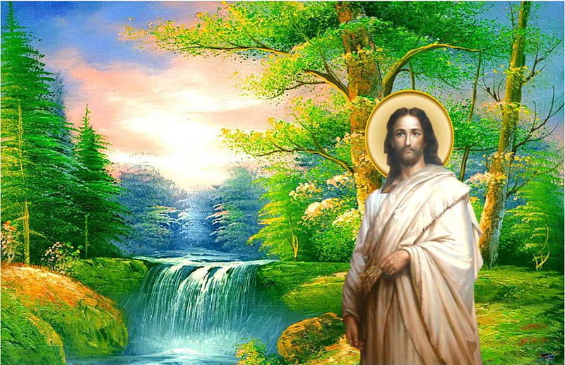 Collage, christ, jesus, waterfalls, landscape, HD wallpaper | Peakpx