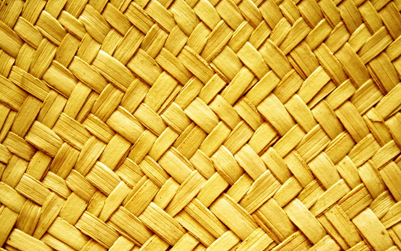 wooden woven texture, macro, woven textures, woven backgrounds, yellow backgrounds, yellow woven pattern, HD wallpaper