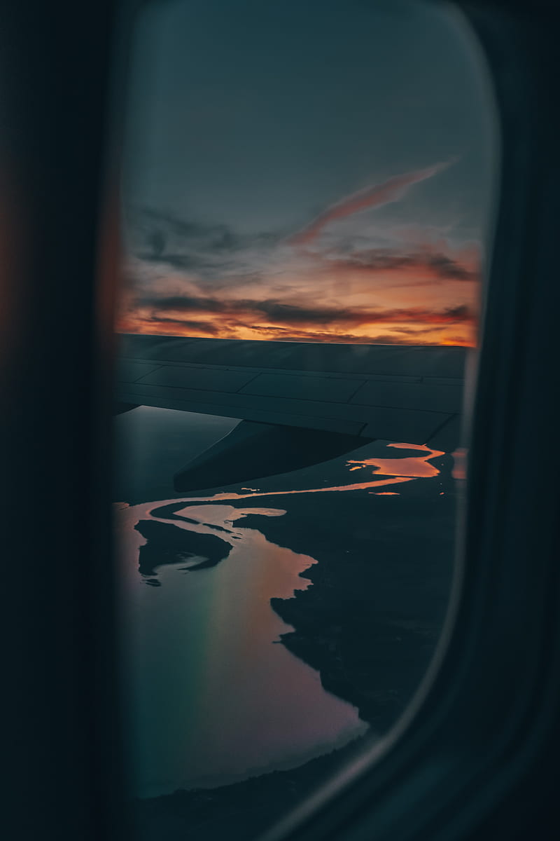 window, plane, wing, sunset, view, HD phone wallpaper