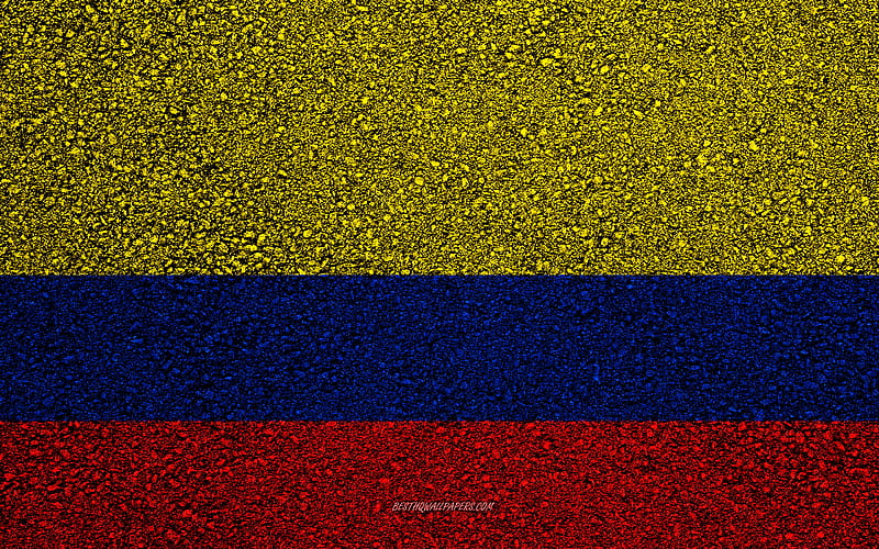 Flag of Colombia, asphalt texture, flag on asphalt, Colombia flag, South America, Colombia, flags of South America countries, HD wallpaper