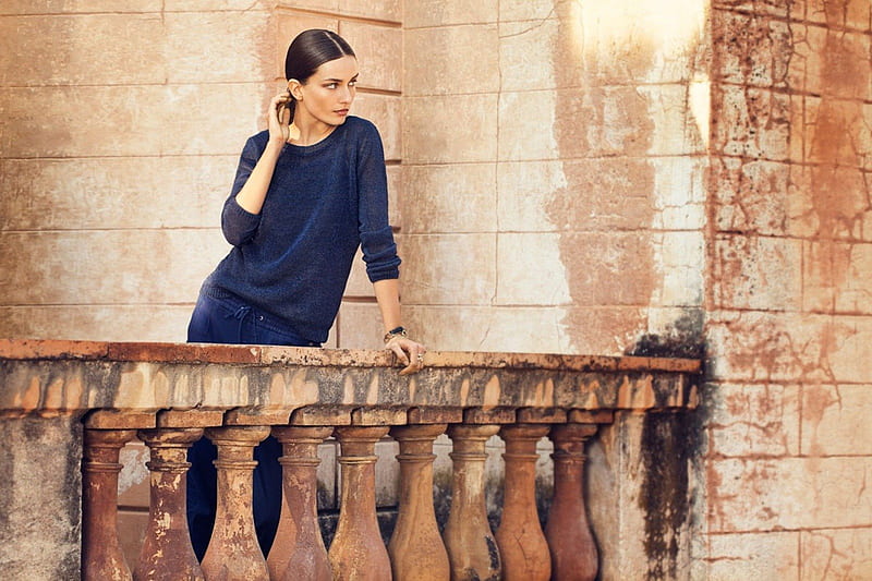 Andreea Diaconu, model, woman, blue, HD wallpaper