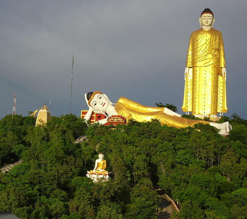 Burma, budha, geant, gold, statue, HD wallpaper