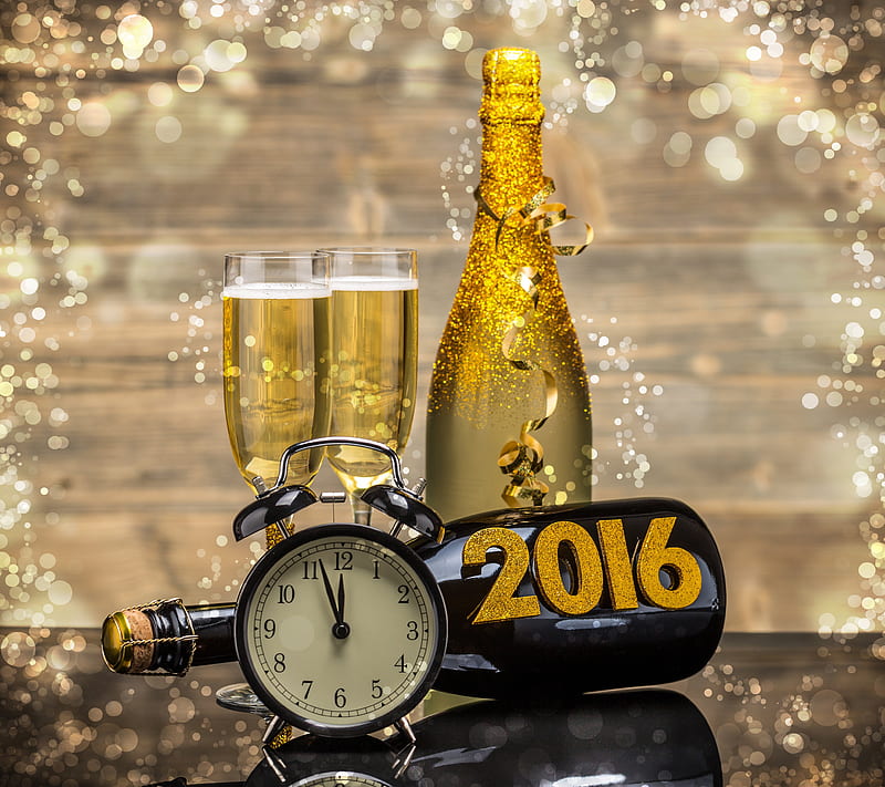 Happy New Year, 2016, champagne, happy, HD wallpaper