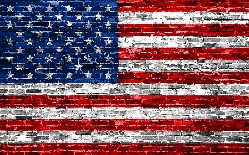 USA flag, bricks texture, North America, national symbols, Flag of USA, brickwall, USA 3D flag, North American countries, USA, American flag, HD wallpaper