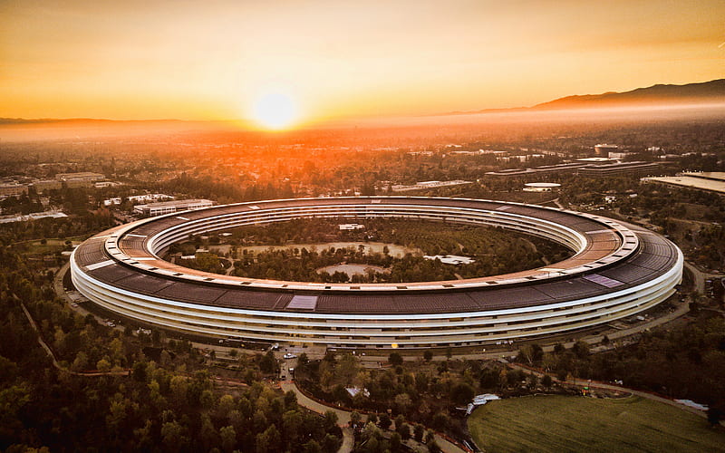 Apple Park, Cupertino, California, evening, sunset, round building, United States, One Apple Park Way, Apple, San Francisco, USA, Apple Campus 2, corporate headquarters of Apple, HD wallpaper