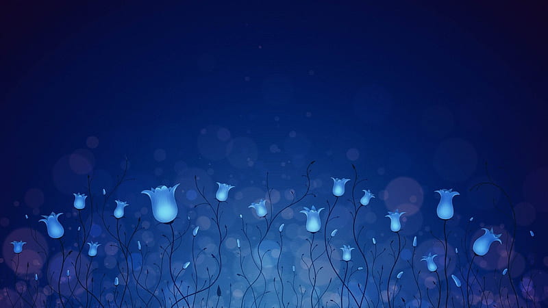 Blue Flowers, dark, drawing, flower, blue flower, flowers, bells, blue, HD wallpaper