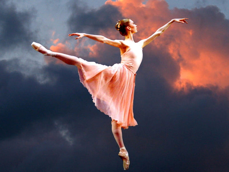 dancing in the clouds, ballet, ballerina, dance, people, HD wallpaper