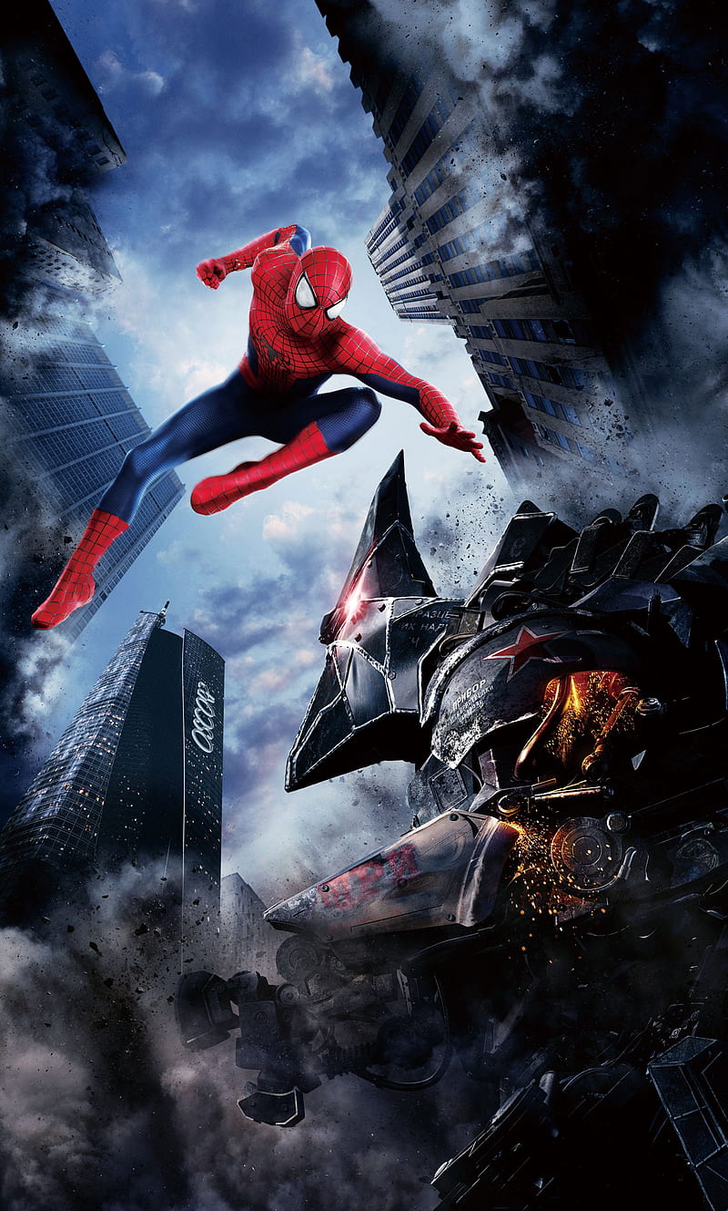 Spider-Man 2, amazing, art, avengers, fantasy, marvel, sky, spiderman, town, guerra, HD phone wallpaper