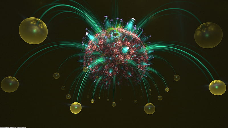 fractal, sphere, spheres, rays, abstraction, HD wallpaper