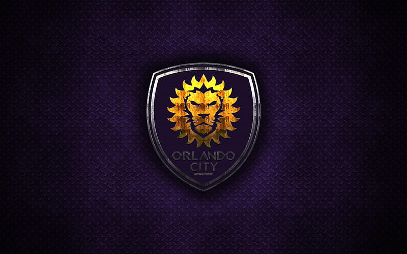 Orlando City SC metal logo, creative art, American soccer club, MLS, emblem, purple metal background, Orlando, Florida, USA, football, Major League Soccer, Orlando City FC, HD wallpaper