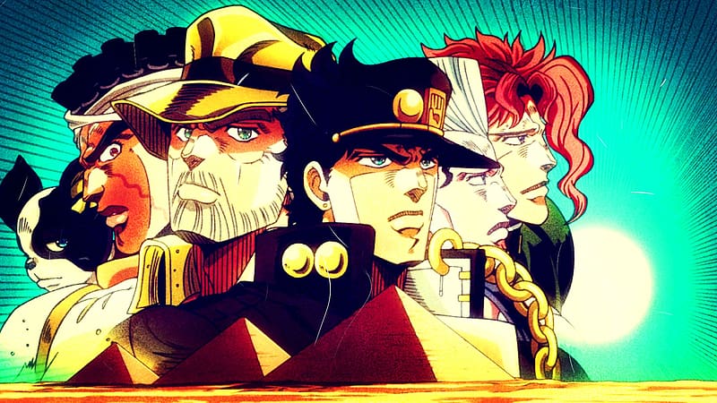 prompthunt: jojo's bizarre adventure, jotaro kujo, kakyoin noriyaki,  muhammad avdol, jean pierre polnareff, joseph joestar, manga, shounen jump,  hirohiko araki art, manga cover, comic book, anime, giorno giovanna, star  platinum