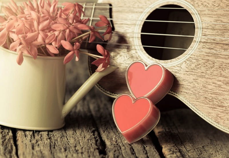 Guitar, love, heart, flowers, vintage, HD wallpaper | Peakpx