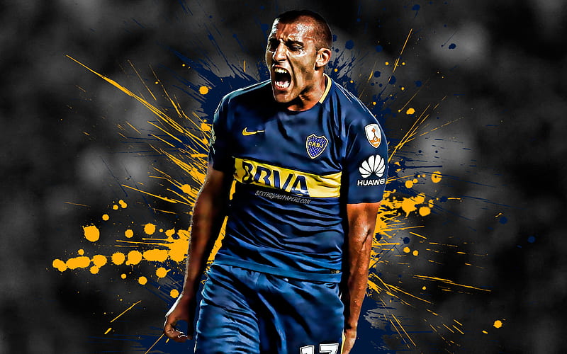 Ramon Abila Argentinian football player, Boca Juniors, striker, blue yellow paint splashes, creative art, Argentina, football, grunge art, HD wallpaper