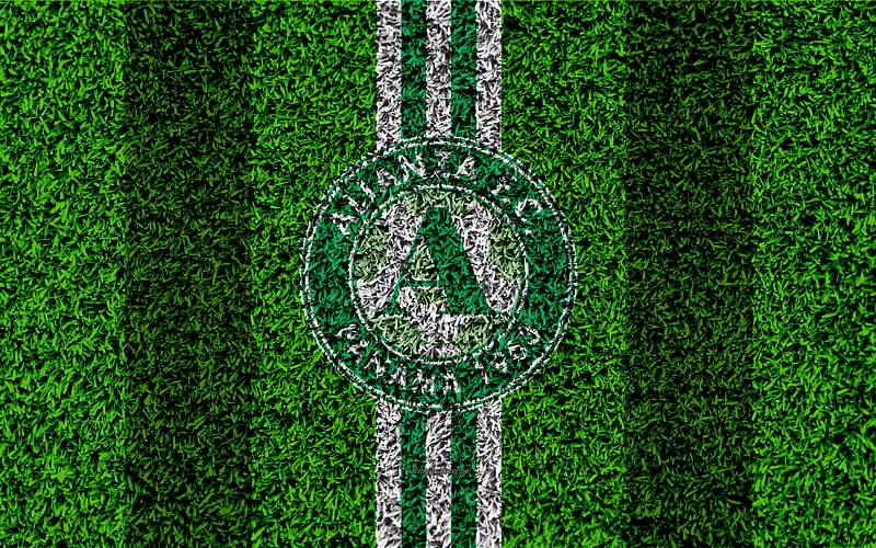 Alianza FC logo, football lawn, Panama football club, green white lines, grass texture, emblem, Panamanian Football League, Panama City, Panama, football, HD wallpaper