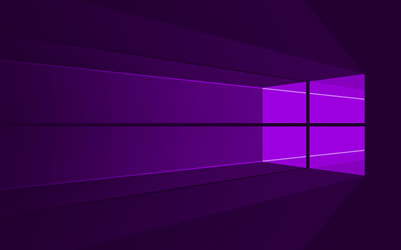 Windows 10 violet logo minimal, OS, violet abstract background, creative, Windows 10, artwork, violet rays, Windows 10 logo, HD wallpaper