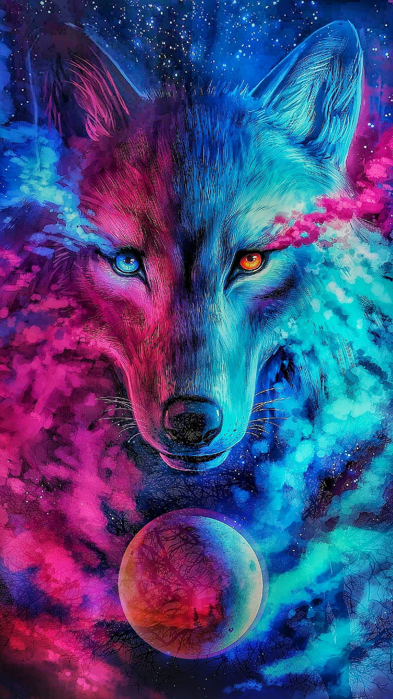 1080P free download | Wolf, animals, blue, color, galaxy, king, pink ...