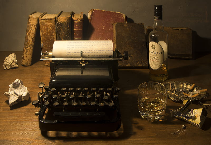 graphy, Still Life, Alcohol, Book, Typewriter, HD wallpaper