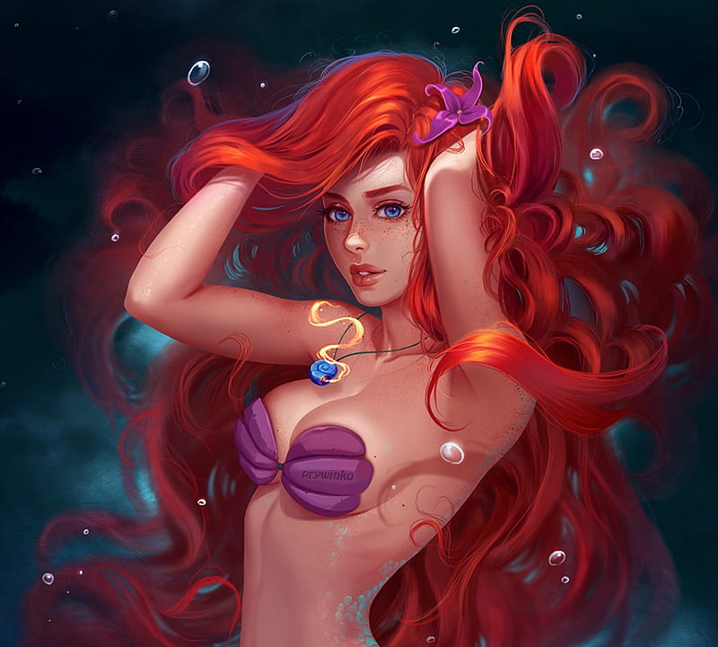 Mermaid, frumusete, luminos, redhead, vara, fantasy, girl, ariel, summer, prywinko, siren, HD wallpaper