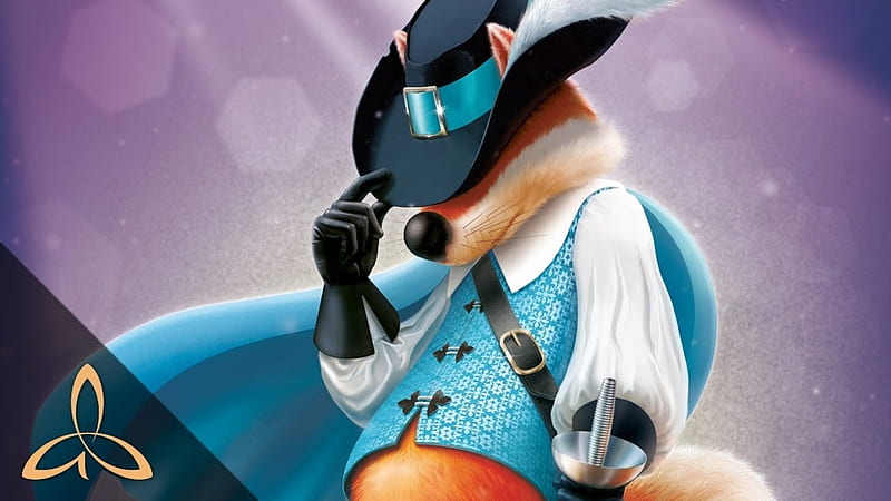 Musketeer fox, musketeer, fantasy, fox, blue, hat, HD wallpaper