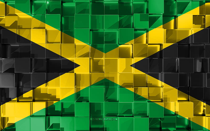Flag of Jamaica, 3d flag, 3d cubes texture, Flags of North America countries, 3d art, Jamaica, North America, 3d texture, Jamaica flag, HD wallpaper