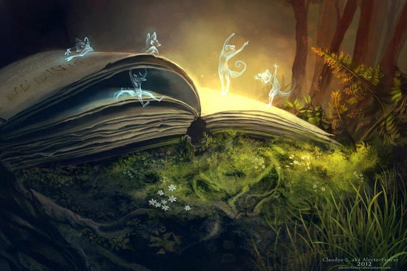 ..Tales.., forest, art, enchantment, book, magic, abstract, fantasy, dark, dance, fairy, fantasy art, HD wallpaper