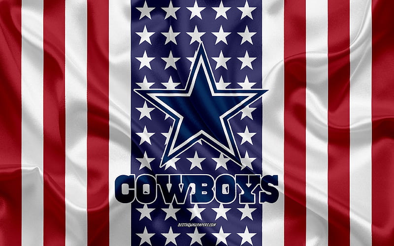 Dallas Cowboys logo, emblem, silk texture, American flag, American football club, NFL, Arlington, Texas, USA, National Football League, american football, silk flag, HD wallpaper