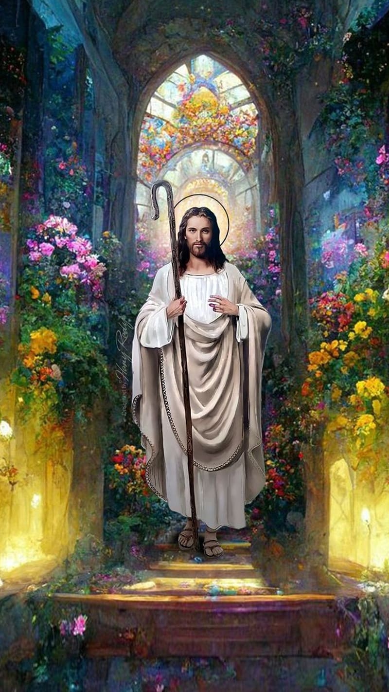 Jesus Christ, Colorful Flowers Background, colorful, flowers ...