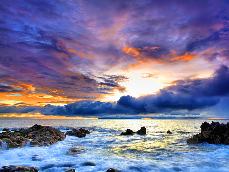 Colorful sunset over the sea, colorful, colors, bonito, sunset, waves ...