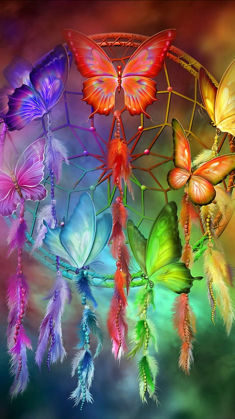 dream catcher, america, butterfly, colorful, feather, indian, native, HD phone wallpaper