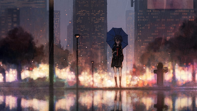Anime Girl Rain Umbrella, anime-girl, rain, umbrella, anime, artist, artwork, digital-art, HD wallpaper