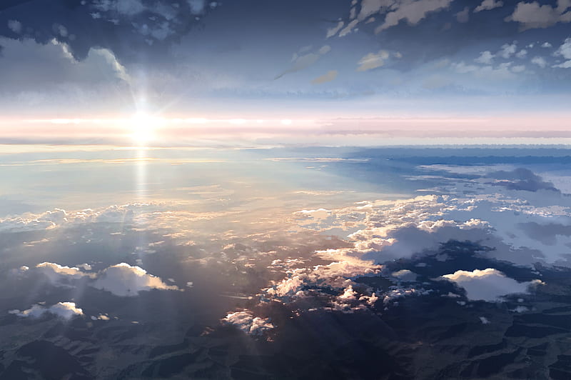 anime landscape, beyond the clouds, sunlight, horizon, scenic, Anime, HD wallpaper