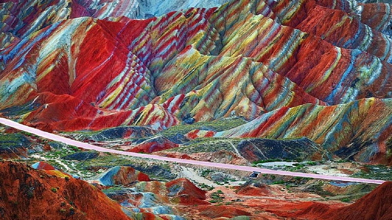 Rainbow Mountain, China, China, Mineral deposits, Rainbow Mountains, Gansu province, Zhangye Danxia Landform Geological Park, HD wallpaper