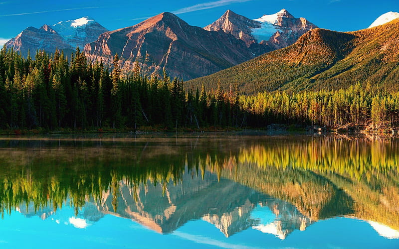 lake herbert, alberta, mountains, forest, herbert lake, summer, sunset alberta, canada, HD wallpaper