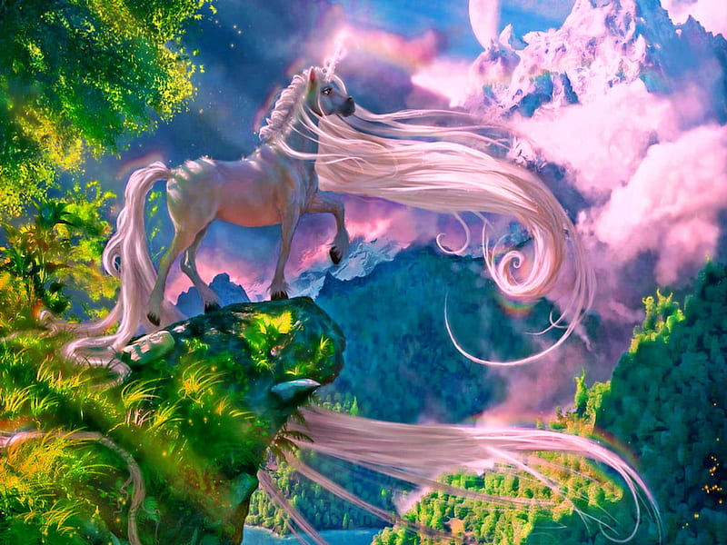 Mystical Land, fantasy, magic, unicorn, landscape, HD wallpaper