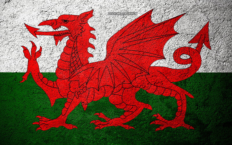 Flag of Wales, concrete texture, stone background, Wales flag, Europe, Wales, flags on stone, HD wallpaper