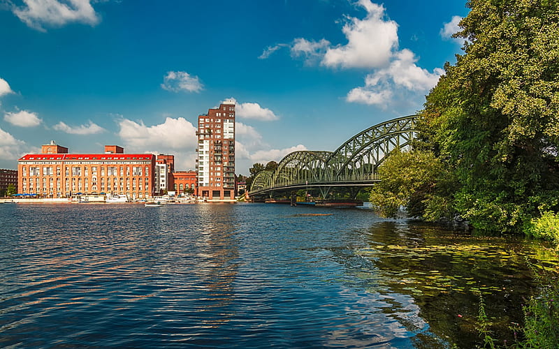 Charlotten Bridge, Spandau, Berlin, Germany, summer, iron bridge, Havel river, HD wallpaper