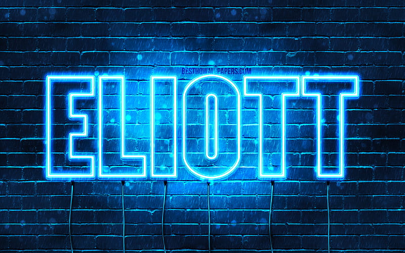 Eliott with names, Eliott name, blue neon lights, Happy Birtay Eliott, popular french male names, with Eliott name, HD wallpaper