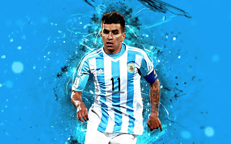 Angel Correa, Argentina National Team, forward, fan art, Correa, soccer, footballers, neon lights, Argentinean football team, HD wallpaper