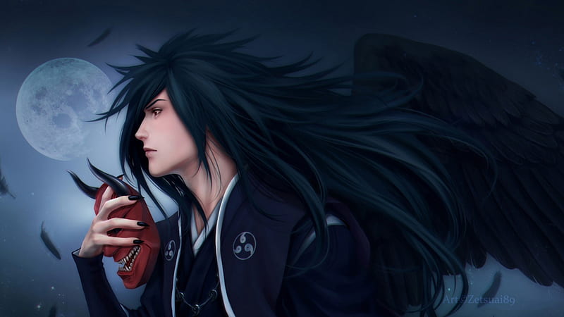 Madara Uchiha Long Black Hair With Mask In Moon Sky Background Naruto, HD wallpaper
