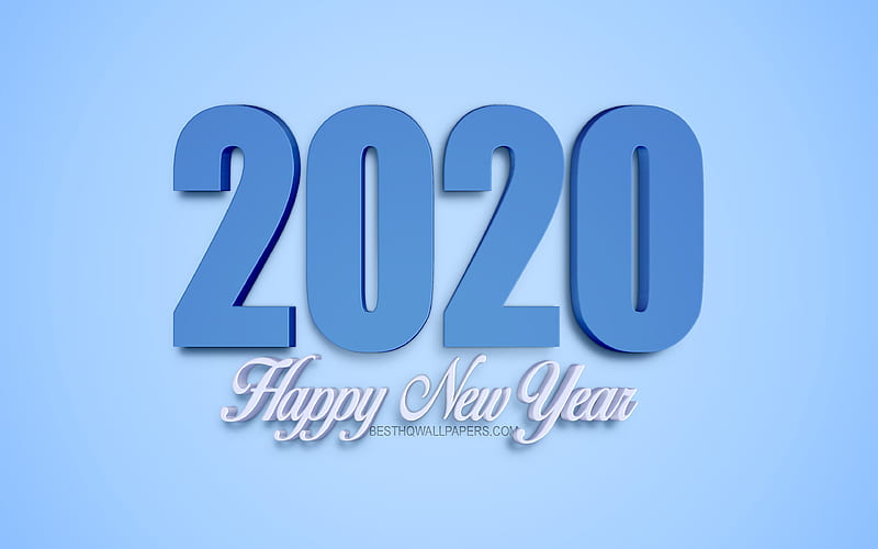 2020 Year 3d art, blue 2020 background, Happy New Year 2020, creative 3d art, 2020, blue background, 2020 Year concepts, HD wallpaper