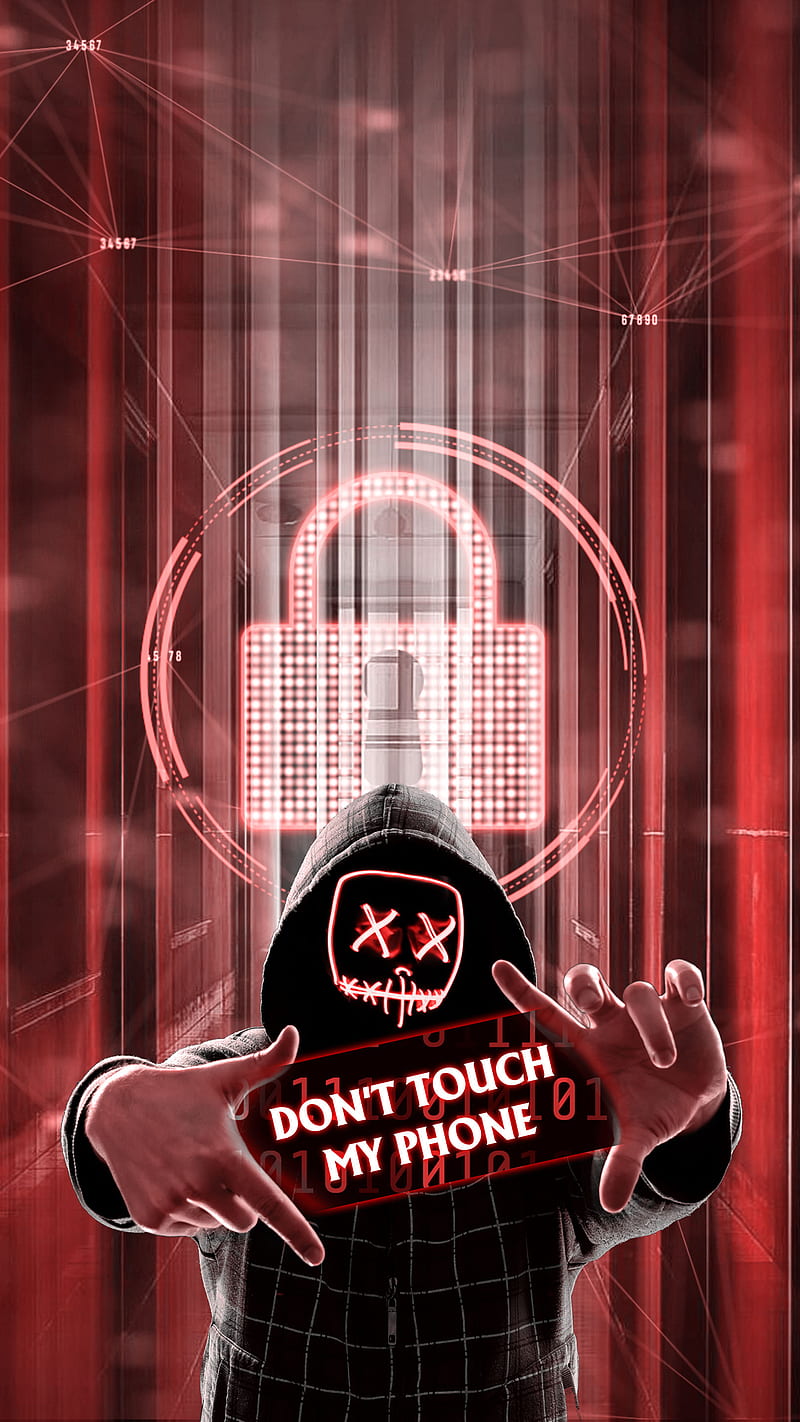 Dont touch, hacker, line, liner, lock, mask, phone, touch, HD phone wallpaper