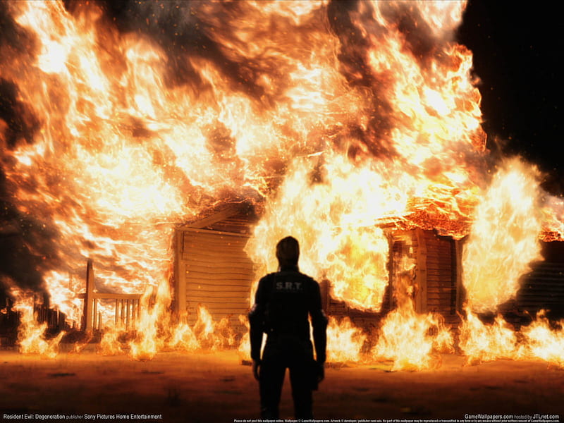 Degeneration-Burning House, fire, alone, destruction, burning, video game, resident evil, HD wallpaper