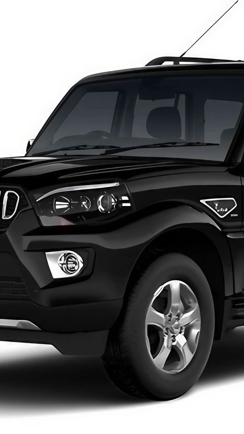 Black Scorpio, White Background, black car, HD phone wallpaper