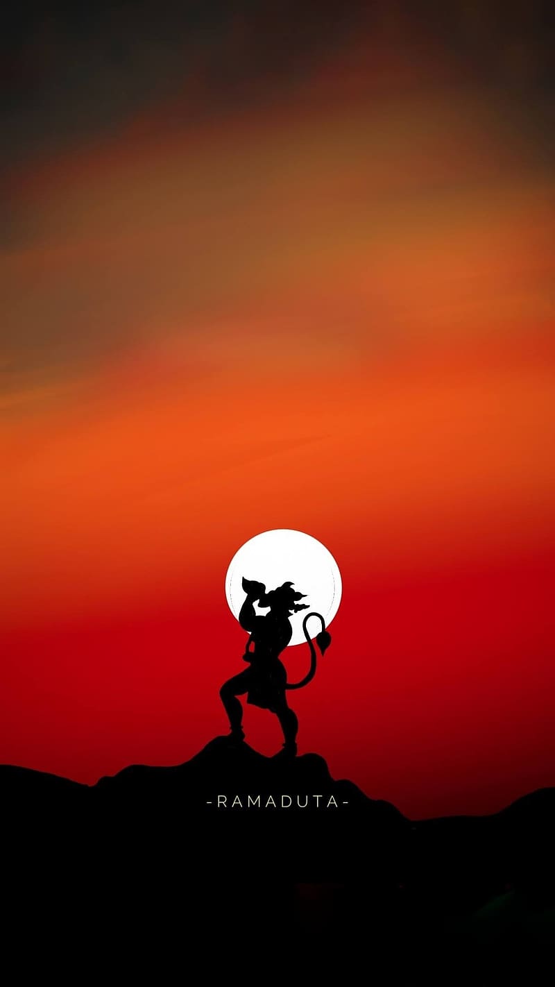 Lord Hanuman Shadow Effect, lord hanuman, shadow effect, moon, bajrangbali, jai shree ram, HD phone wallpaper