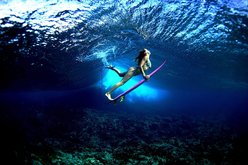 board, Ocean, Girl, Surf, Surfing, Bikini, , Babe, Underwater / and Mobile Background, Woman Surfing, HD wallpaper