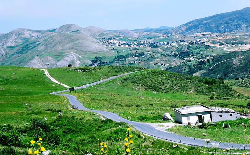 Landscape, Mountain, Road, House, Hill, , Countryside, Algeria, Souk Ahras, HD wallpaper