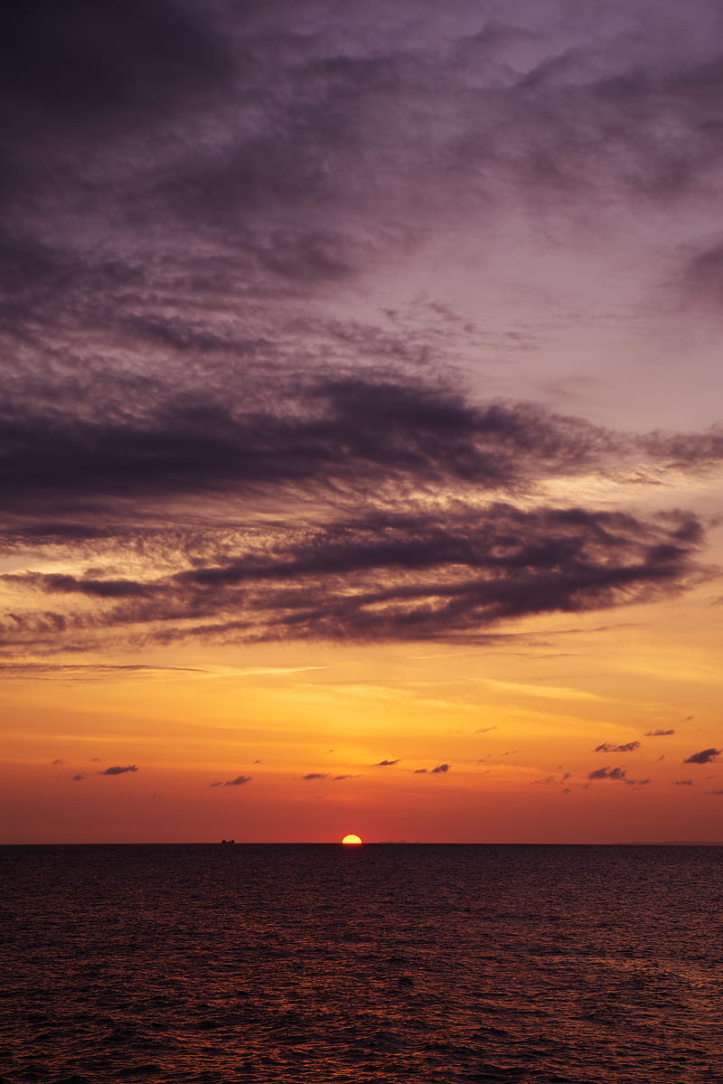 sunset, sun, water, horizon, glare, HD phone wallpaper