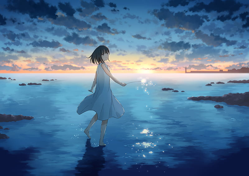 Cute Anime Girl Sunset Draw, HD wallpaper | Peakpx