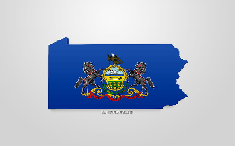 3d flag of Pennsylvania, map silhouette of Pennsylvania, US state, 3d art, Pennsylvania 3d flag, USA, North America, Pennsylvania, geography, Pennsylvania 3d silhouette, HD wallpaper