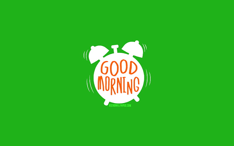 Good Morning minimal, green backgrounds, creative, alarm clock, good morning concepts, HD wallpaper